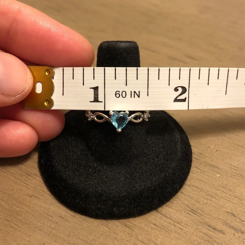 Elegant Silver Tone and Blue Faux Gemstone Heart Ring